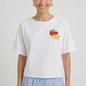Oui Emboridered Detail Basic T-Shirt, White