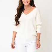 Oui Cotton V Neck Knit Jumper, Cream image
