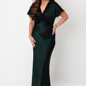 Oui Satin Lace Trim Maxi Dress, Green image