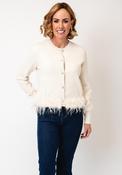 Oui Button Up Cardigan with Feathered Hem, Cream image