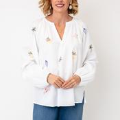Oui Embroidered Detail Notched Neck Blouse, White