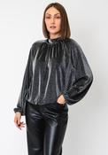 Oui Metallic Knit High Neck Top, Black image