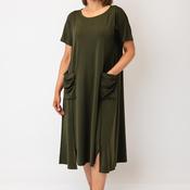 Ozai N Kú Relaxed Casual Midi Dress, Olive Green
