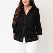 Ozai N Kú Contrast Stitch Detail Shirt, Black and White