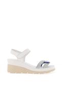 Patrizio Como Udine Faux Leather Knot Wedge Sandals, White &amp; Blue image