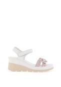 Patrizio Como Udine Faux Leather Knot Wedge Sandals, White &amp; Pink image