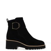 Paul Green Suede Leather Buckle Wedge Boots, Black