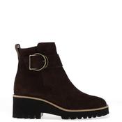 Paul Green Leather Buckle Wedge Boots, Brown