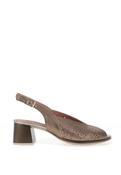 Pitillos Sling Back Perforated Floral Mid Heeled Shoes, Bronze image