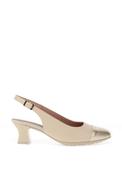 Pitillos Sling Back Low Heeled Shoes, Beige &amp; Gold image