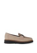 Pitillos Mixed Leather Buckle Loafers, Light Beige image
