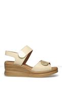 Pitillos Pebbled Leather Velcro Strap Wedge Sandals, Cream Beige image