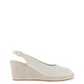 Pitillos Smooth Leather Woven Wedge Shoes, Light Grey image