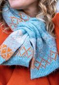 Pom Velvet Diamond Knit Scarf, Blue and Orange image