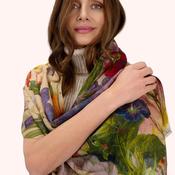 Powder Autumn Posy Wool Wrap Scarf, Cream Multi