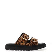 Redz Leopard Printed Double Strap Mule Sandals, Brown