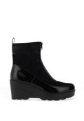 Redz Faux Patent Wedge Heeled Boots, Black image