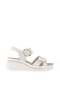 Redz Leather Geo Buckle Wedge Sandals, White image