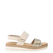 Remonte Leather Velcro Strap Low Wedge Sandals, Beige Multi image