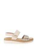 Remonte Leather Velcro Strap Low Wedge Sandals, Beige Multi image