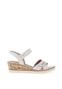 Remonte Leather Velcro Strap Low Wedge Sandals, White image