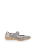 Rieker Womens Floral Perforation Flat Shoes, Silver image
