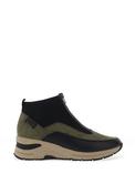 Rieker Leopard Printed Zip Front Wedge Trainers, Khaki Green and Black image
