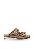 Rieker Womens Nubuck Leather Leopard Printed Mules, Brown image