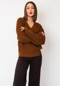 Selected Femme Selma Knitted V-Neck Jumper, Tan Brown image