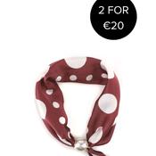 Serafina Polka Dot Pearl Magnetic Neck Scarf, Burgundy