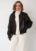 Serafina Faux Leather Belted Trim Biker Jacket, Brown image