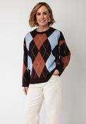Serafina Collection One Size Argyle Print Jumper, Brown Multi image