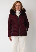 Serafina Collection Longline with Faux Fur Detail Coat, Wine image