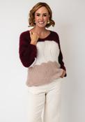 Serafina Colour Block V Neck Jumper, Wine image