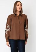 Serafina Collection Embroidered Sleeve Shirt, Brown image