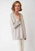 Serafina Rhinestone Stripe One Size Knit Sweater, Beige image