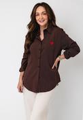 Serafina Striped Embroidered Heart Shirt, Brown image