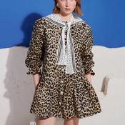Sister Jane Cleo Collar Animal Print with Lace Detail Mini Dress, Beige Multi