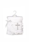 Snuggle Baby Christening Cross Lace Border Blanket, White image