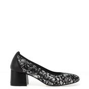 Softmode Faye Leather Metallic Leaf Print Low Heeled Shoes, Black &amp; Silver image
