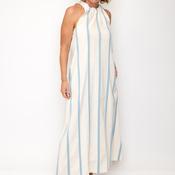 SOHO-t Raissa Open Tie Back Striped Linen Maxi Dress, Blue &amp; Cream image