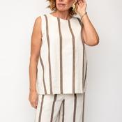 SOHO-t Hole Open Tie Back Striped Linen Top, Brown and Cream