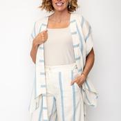 SOHO-t Keope Striped Linen Kimono Jacket, Blue &amp; Cream