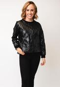 Elsewhere Faux Leather Crinkled Top, Black image
