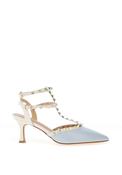 Sorento Tinakilly Stud Detailed Double Strap Heeled Shoes, Sky Blue image