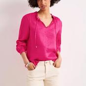 Street One Linen with Ruffle Detail Tunic Blouse, Magenta Pink image