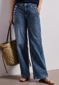Street One Button Detail Wide Leg Jeans, Blue image
