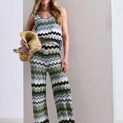 Street One Geometric Print Wide Leg Trousers, Green Multi image