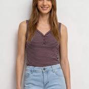 Street One Striped V-Neck Vest, Wine and White