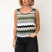 Street One Geometric Zig Zag Top, Green Multi